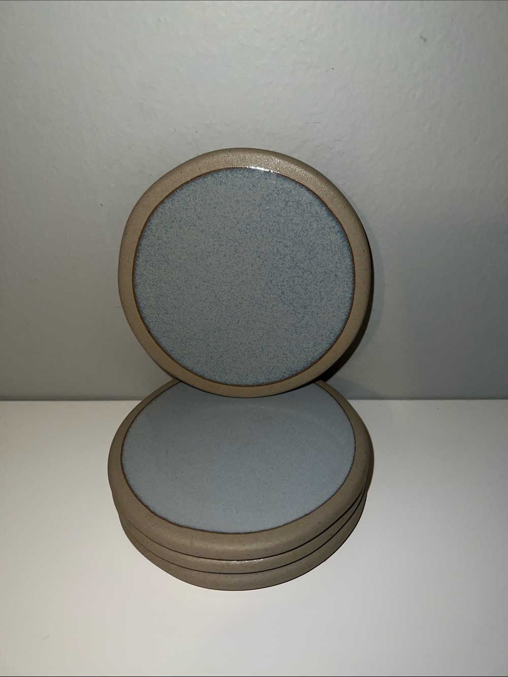 Powder Blue Ceramic Round Coaster Set with Beige Rim
